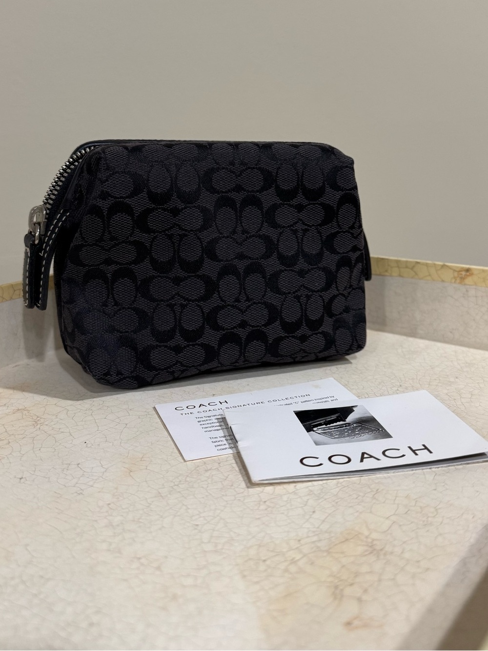 Coach Black Signature Monogram Toiletry Pouch